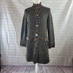 Anthro Curio Cozy Button Up Long Cardigan Brown & Tan, Sz PM Great Condition